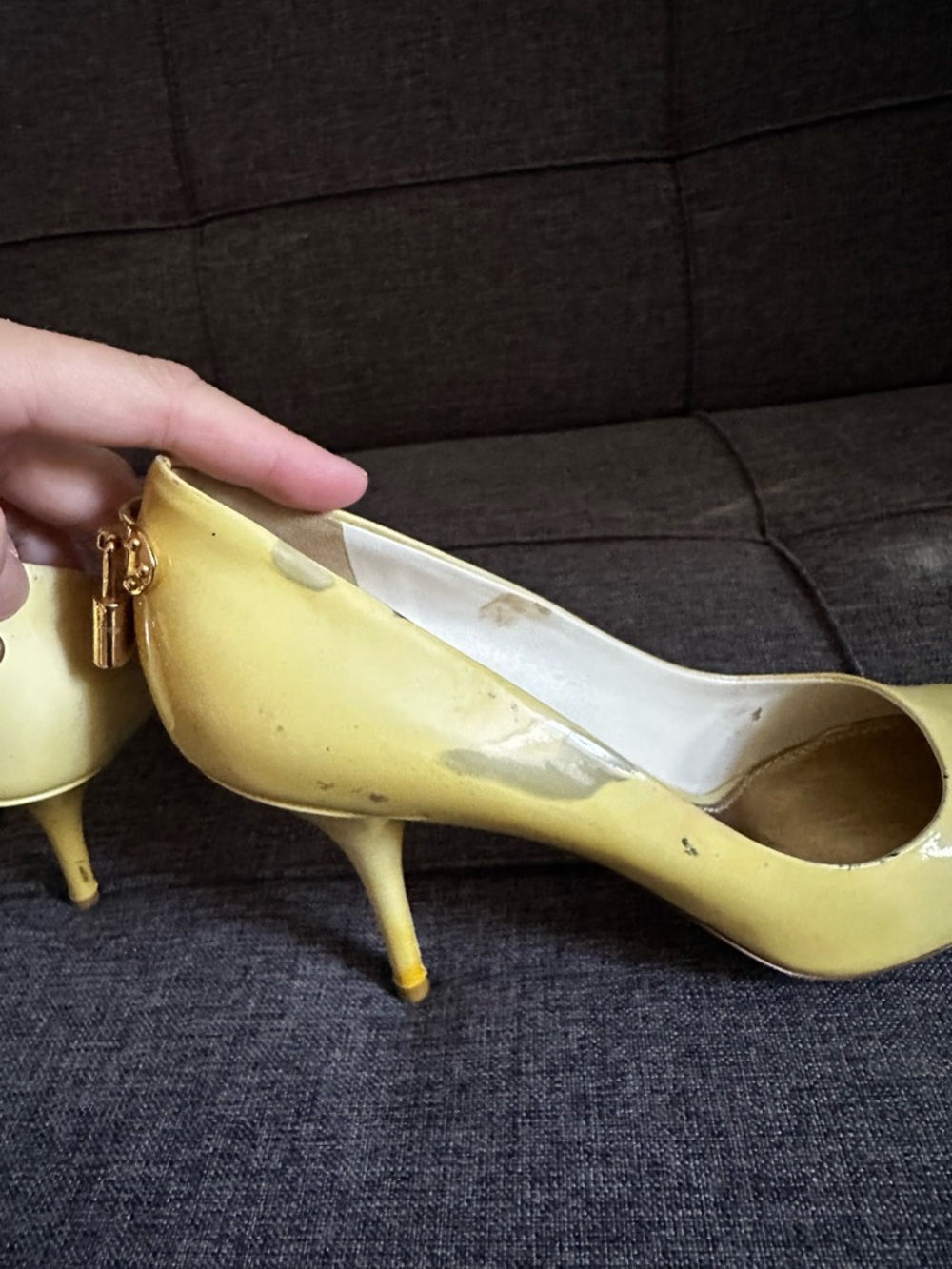 Louis Vuitton Yellow Patent Leather Padlock Stiletto Heels 39 Authentic - Picture 10 of 11